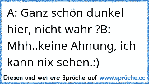 A: Ganz schön dunkel hier, nicht wahr ?
B: Mhh..keine Ahnung, ich kann nix sehen.
:)