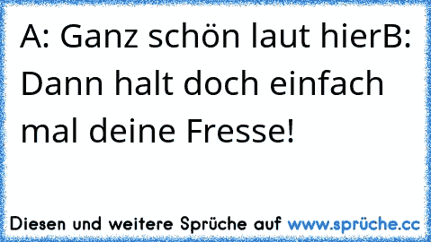 A: Ganz schön laut hier
B: Dann halt doch einfach mal deine Fresse!