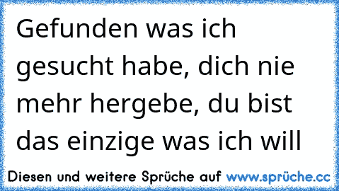 Gefunden was ich gesucht habe, dich nie mehr hergebe, du bist das einzige was ich will 