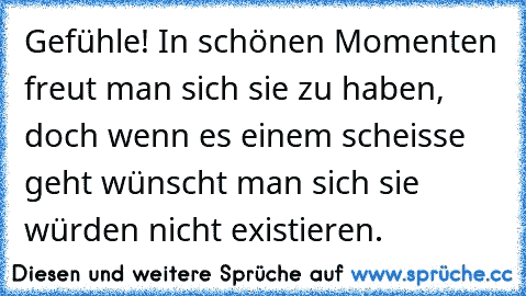 Gefühle! In schönen Momenten freut man sich sie zu haben, doch wenn es einem scheisse geht wünscht man sich sie würden nicht existieren.