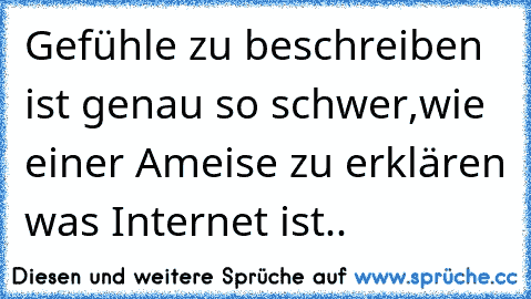 Gefühle zu beschreiben ist genau so schwer,
wie einer Ameise zu erklären was Internet ist.. ♥