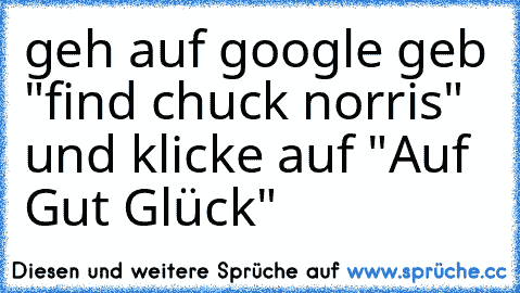 geh auf google geb "find chuck norris" und klicke auf "Auf Gut Glück"