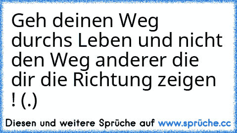 Geh deinen Weg durchs Leben und nicht den Weg anderer die dir die Richtung zeigen ! (.)