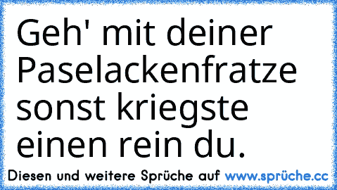 Geh' mit deiner Paselackenfratze sonst kriegste einen rein du.