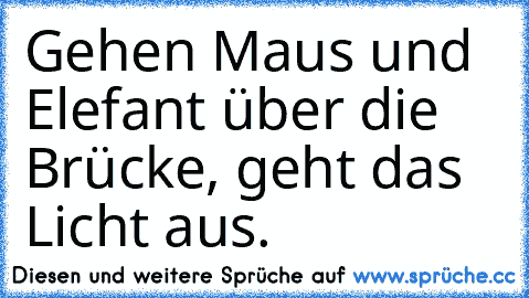 Gehen Maus und Elefant über die Brücke, geht das Licht aus.