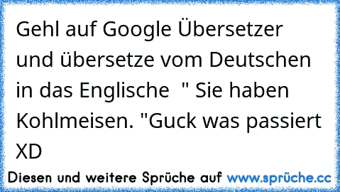 Gehl auf Google Übersetzer und übersetze vom Deutschen in das Englische  " Sie haben Kohlmeisen. "
Guck was passiert XD