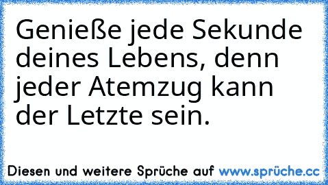 Genieße jede Sekunde deines Lebens, denn jeder Atemzug kann der Letzte sein.