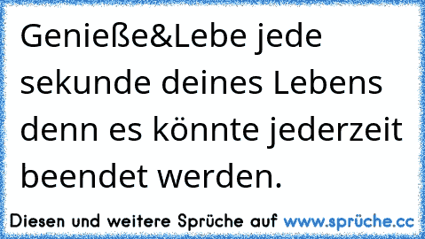 Genieße&Lebe jede sekunde deines Lebens denn es könnte jederzeit beendet werden.