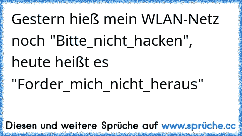 Gestern hieß mein WLAN-Netz noch "Bitte_nicht_hacken", heute heißt es "Forder_mich_nicht_heraus"