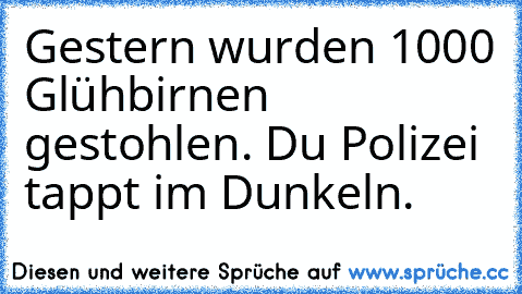 Gestern wurden 1000 Glühbirnen gestohlen. Du Polizei tappt im Dunkeln.