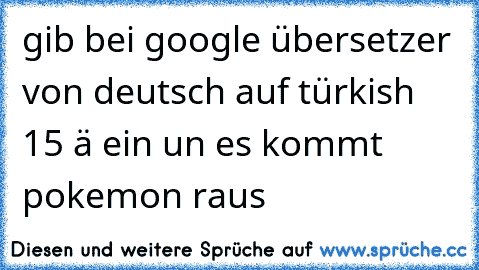 gib bei google übersetzer von deutsch auf türkish 15 ä ein un es kommt pokemon raus