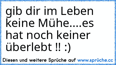 gib dir im Leben keine Mühe....es hat noch keiner überlebt !! :)