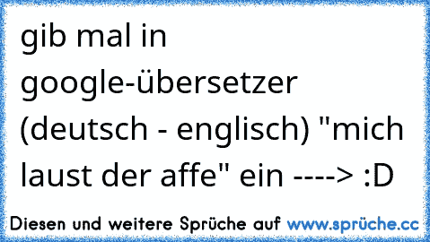 gib mal in google-übersetzer (deutsch - englisch) "mich laust der affe" ein ----> :D