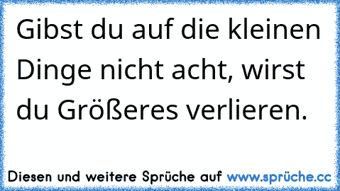 Gibst du auf die kleinen Dinge nicht acht, wirst du Größeres verlieren.