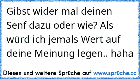 Gibst wider mal deinen Senf dazu oder wie? Als würd ich jemals Wert auf deine Meinung legen.. haha