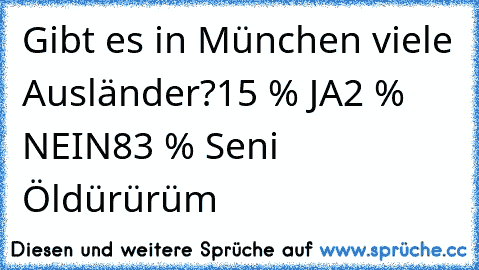 Gibt es in München viele Ausländer?
15 % JA
2 % NEIN
83 % Seni Öldürürüm