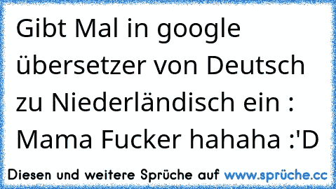 Gibt Mal in google übersetzer von Deutsch zu Niederländisch ein : Mama Fucker 
hahaha :'D