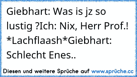 Giebhart: Was is jz so lustig ?
Ich: Nix, Herr Prof.! *Lachflaash*
Giebhart: Schlecht Enes..