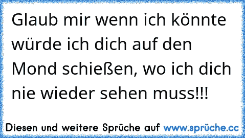 Glaub mir wenn ich könnte würde ich dich auf den Mond schießen, wo ich dich nie wieder sehen muss!!!