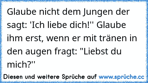 Glaube nicht dem Jungen der sagt: ´'Ich liebe dich!'' Glaube ihm erst, wenn er mit tränen in den augen fragt: "Liebst du mich?''