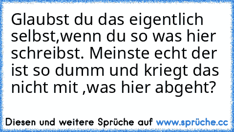 Glaubst du das eigentlich selbst,wenn du so was hier schreibst. Meinste echt der ist so dumm und kriegt das nicht mit ,was hier abgeht?