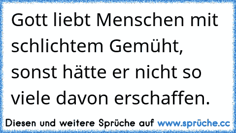 Gott liebt Menschen mit schlichtem Gemüht, sonst hätte er nicht so viele davon erschaffen.