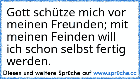 Gott schütze mich vor meinen Freunden; mit meinen Feinden will ich schon selbst fertig werden.