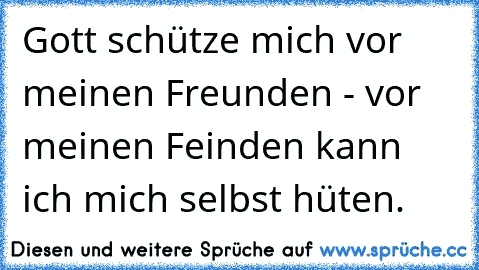 Gott schütze mich vor meinen Freunden - vor meinen Feinden kann ich mich selbst hüten.