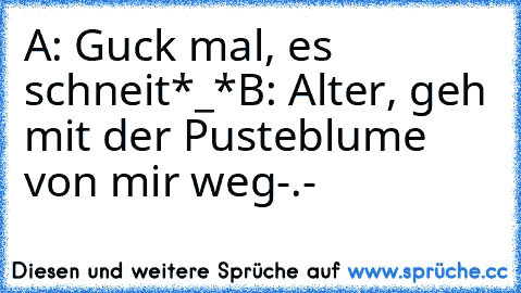 A: Guck mal, es schneit*_*
B: Alter, geh mit der Pusteblume von mir weg-.-