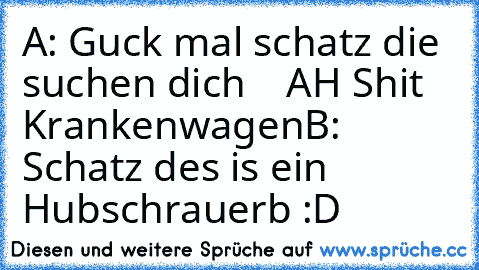 A: Guck mal schatz die suchen dich
    AH Shit Krankenwagen
B: Schatz des is ein Hubschrauerb :D