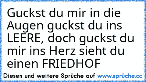 Guckst du mir in die Augen guckst du ins LEERE, doch guckst du mir ins Herz sieht du einen FRIEDHOF