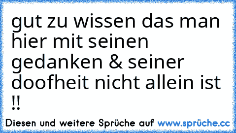 gut zu wissen das man hier mit seinen gedanken & seiner doofheit nicht allein ist !!