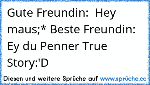 Gute Freundin: « Hey maus;* »
Beste Freundin: « Ey du Penner »
True Story:'D