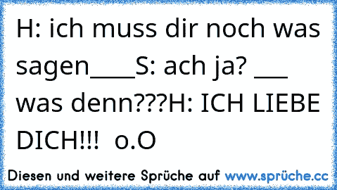 H: ich muss dir noch was sagen____
S: ach ja? ___ was denn???
H: ICH LIEBE DICH!!! ♥ o.O