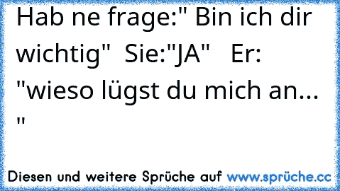 Hab ne frage:" Bin ich dir wichtig"  Sie:"JA"   Er: "wieso lügst du mich an... "