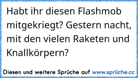 Habt ihr diesen Flashmob mitgekriegt? Gestern nacht, mit den vielen Raketen und Knallkörpern?