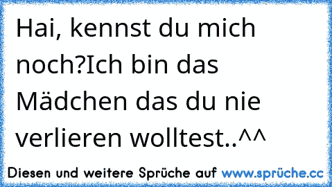 Hai, kennst du mich noch?
Ich bin das Mädchen das du nie verlieren wolltest..^^