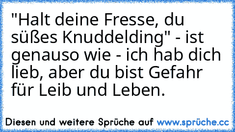 "Halt deine Fresse, du süßes Knuddelding" - ist genauso wie - ich hab dich lieb, aber du bist Gefahr für Leib und Leben.