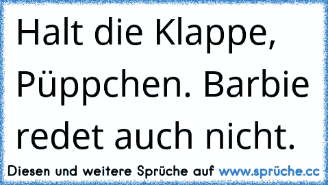 Halt die Klappe, Püppchen. Barbie redet auch nicht.