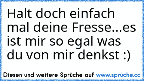 Halt doch einfach mal deine Fresse...es ist mir so egal was du von mir denkst :)