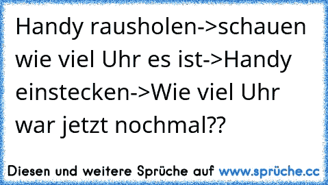 Handy rausholen->schauen wie viel Uhr es ist->Handy einstecken->Wie viel Uhr war jetzt nochmal??