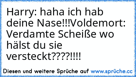 Harry: haha ich hab deine Nase!!!
Voldemort: Verdamte Scheiße wo hälst du sie versteckt????!!!!