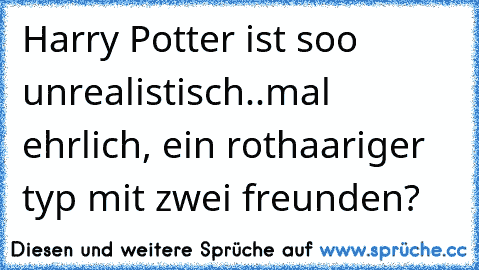 Harry Potter ist soo unrealistisch..mal ehrlich, ein rothaariger typ mit zwei freunden?