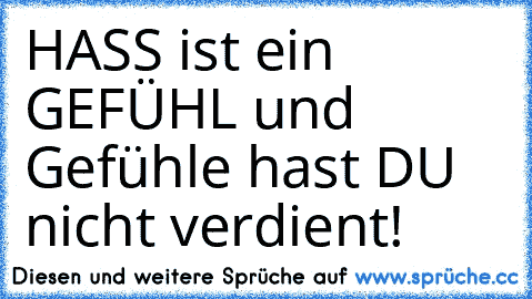 HASS ist ein GEFÜHL und Gefühle hast DU nicht verdient!