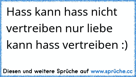 Hass kann hass nicht vertreiben nur liebe kann hass vertreiben :)