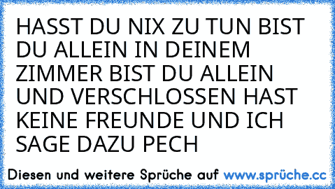 HASST DU NIX ZU TUN BIST DU ALLEIN IN DEINEM ZIMMER BIST DU ALLEIN UND VERSCHLOSSEN HAST KEINE FREUNDE UND ICH SAGE DAZU PECH