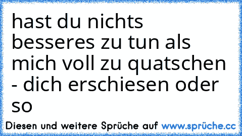 hast du nichts besseres zu tun als mich voll zu quatschen - dich erschiesen oder so