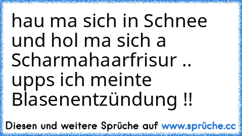 hau ma sich in Schnee und hol ma sich a Scharmahaarfrisur .. upps ich meinte Blasenentzündung !!