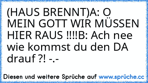 (HAUS BRENNT)
A: O MEIN GOTT WIR MÜSSEN HIER RAUS !!!!
B: Ach nee wie kommst du den DA drauf ?! -.-