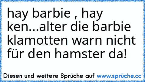 hay barbie , hay ken...
alter die barbie klamotten warn nicht für den hamster da!